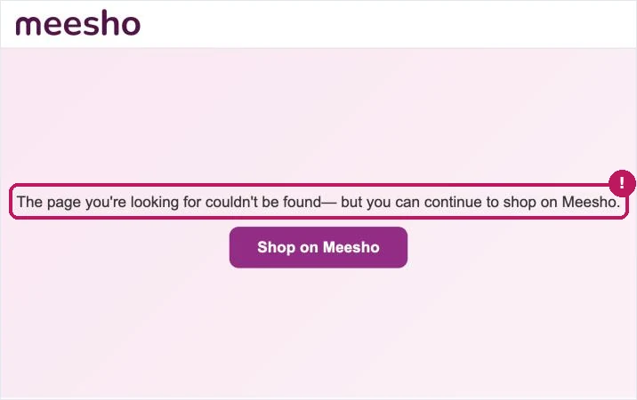 seller.meesho.com showing the message: the page you are looking for could not be found, but you can continue to shop on Meesho, with a Shop on Meesho button