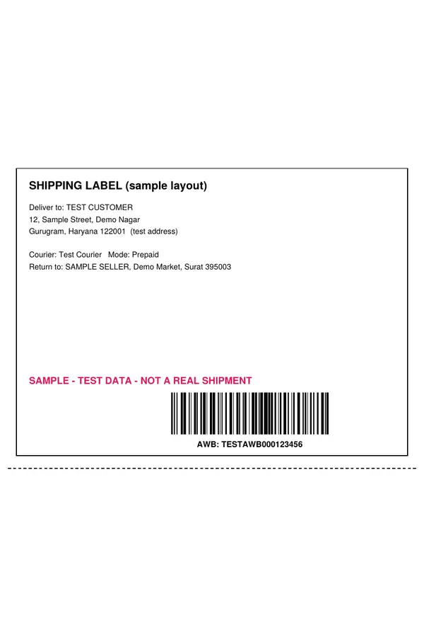 The shipping label from the sample sheet, cropped by the tool and laid out on a 4 × 6 inch page